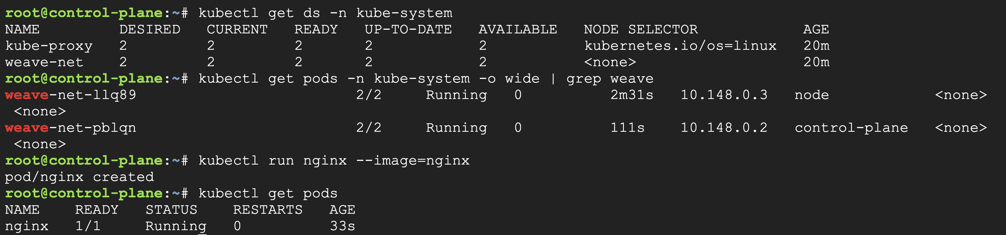 Pod running on node