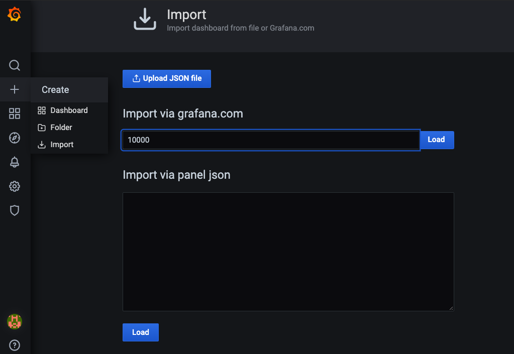 Grafana dashboard import